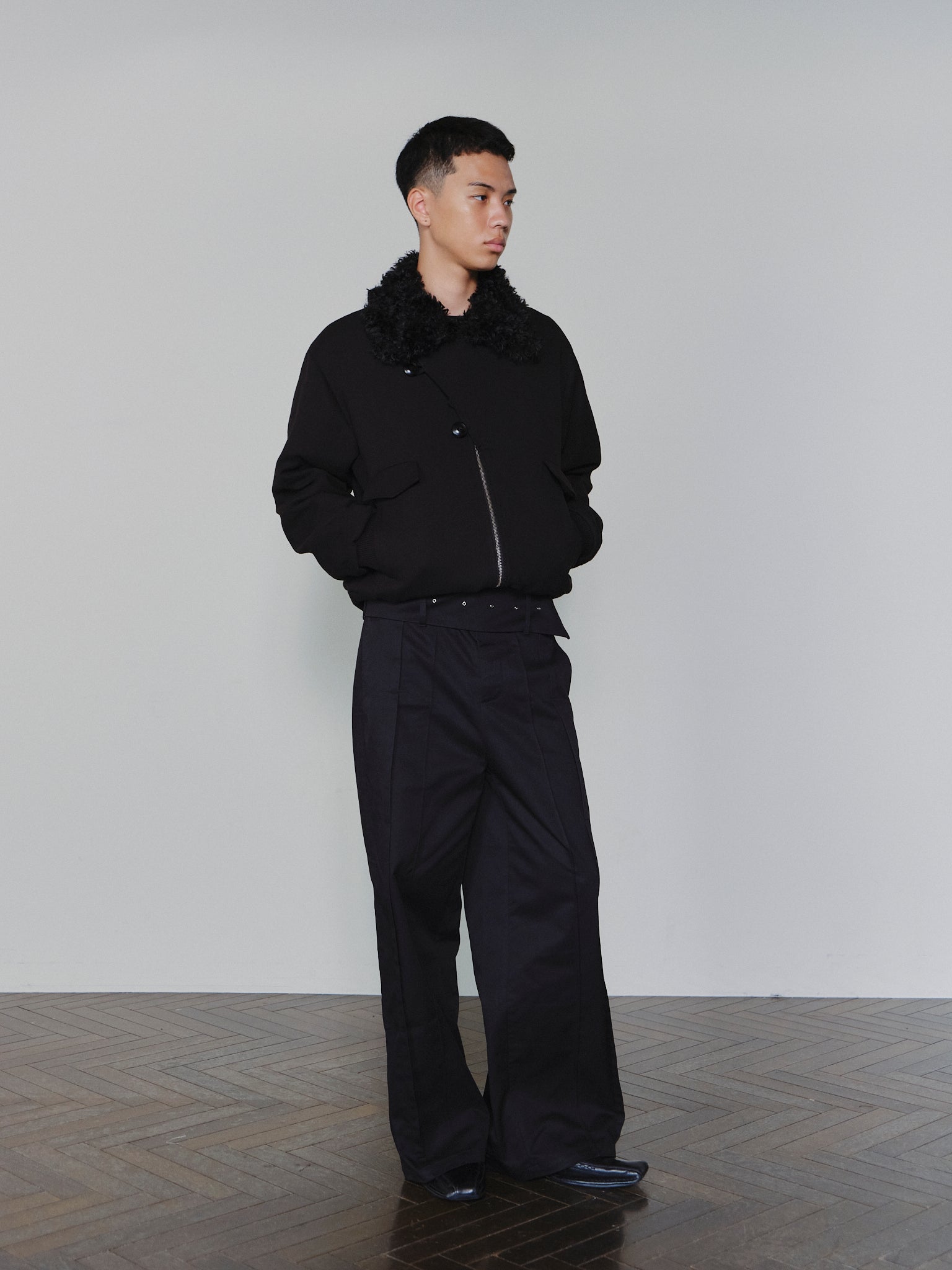 SAIRENSSEI ASYMMETRIC PLACKET FUR-COLLAR JACKET – Remold Lab