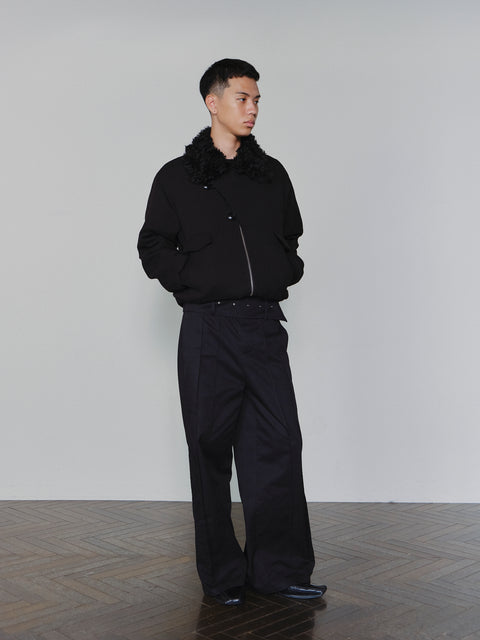 SAIRENSSEI ASYMMETRIC PLACKET FUR-COLLAR JACKET
