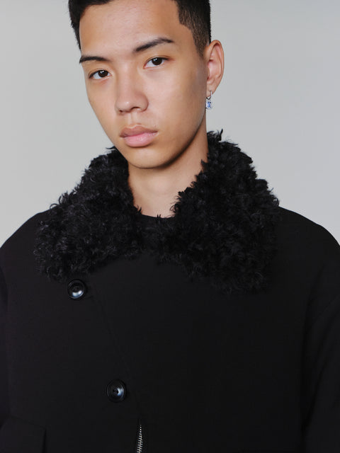 SAIRENSSEI ASYMMETRIC PLACKET FUR-COLLAR JACKET