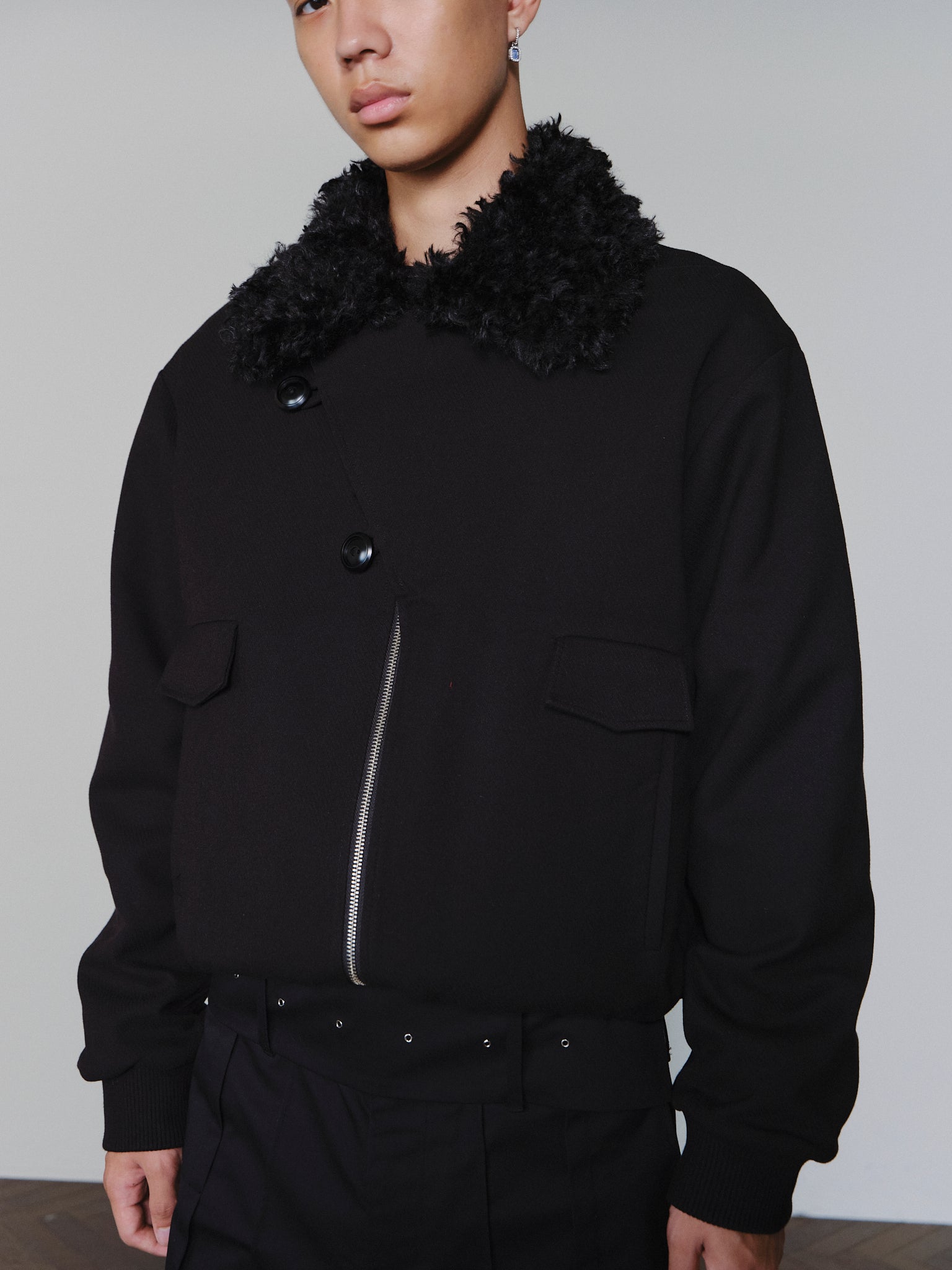 ジャケット・アウター sairenssei fur-collar jacket SAIRENSSEI ASYMMETRIC PLACKET FUR-COLLAR JACKET – Remold Lab