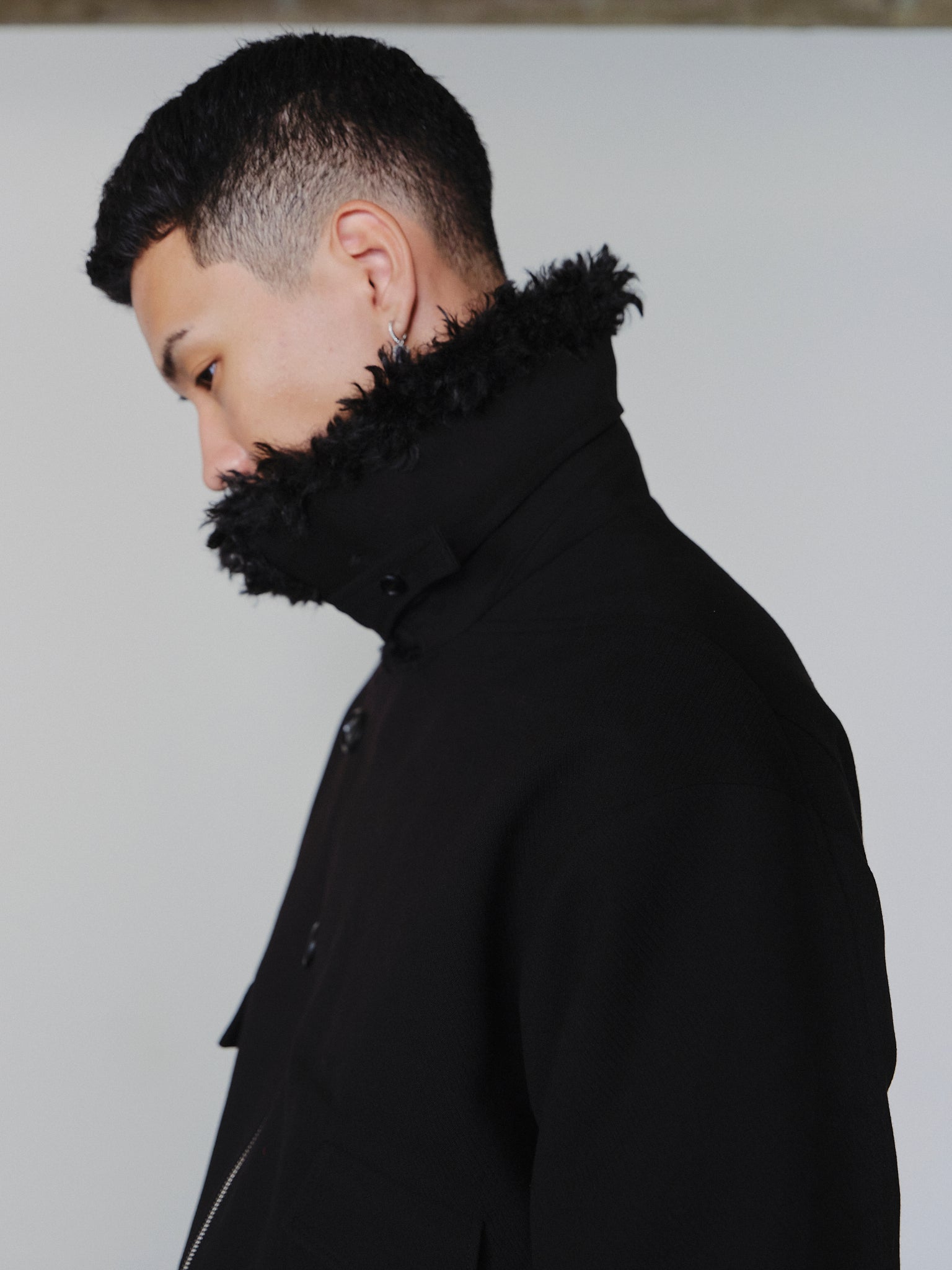 ジャケット・アウター Asymmetric Placket Fur-Collar Jacket SAIRENSSEI ASYMMETRIC PLACKET FUR-COLLAR JACKET – Remold Lab