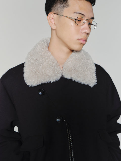 SAIRENSSEI ASYMMETRIC PLACKET FUR-COLLAR JACKET