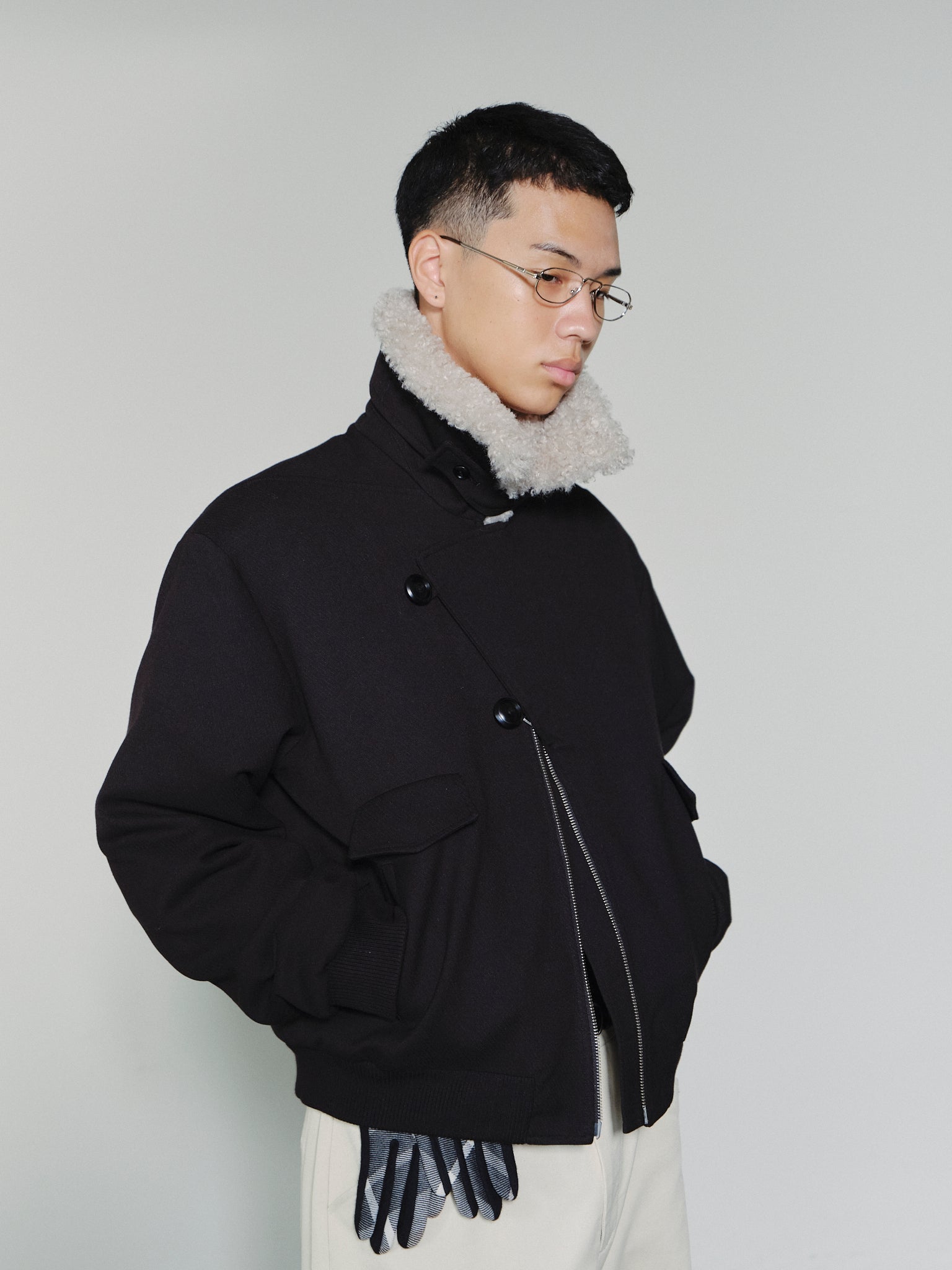 SAIRENSSEI ASYMMETRIC PLACKET FUR-COLLAR JACKET – Remold Lab