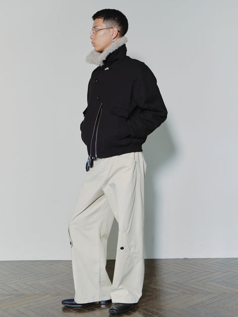 SAIRENSSEI ASYMMETRIC PLACKET FUR-COLLAR JACKET