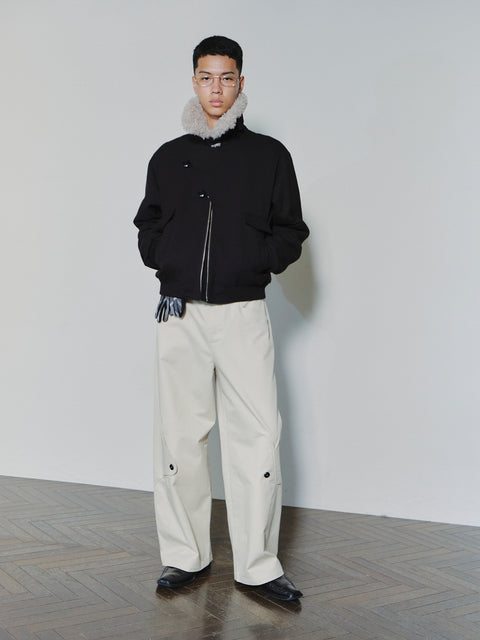 SAIRENSSEI ASYMMETRIC PLACKET FUR-COLLAR JACKET