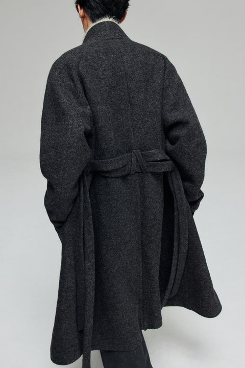 SIMPLE PROJECT WOOL PATCHWORK BELTED COAT