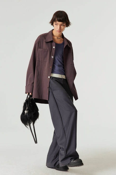 SIMPLE PROJECT REVERSE SEAM WIDE LEG TROUSERS