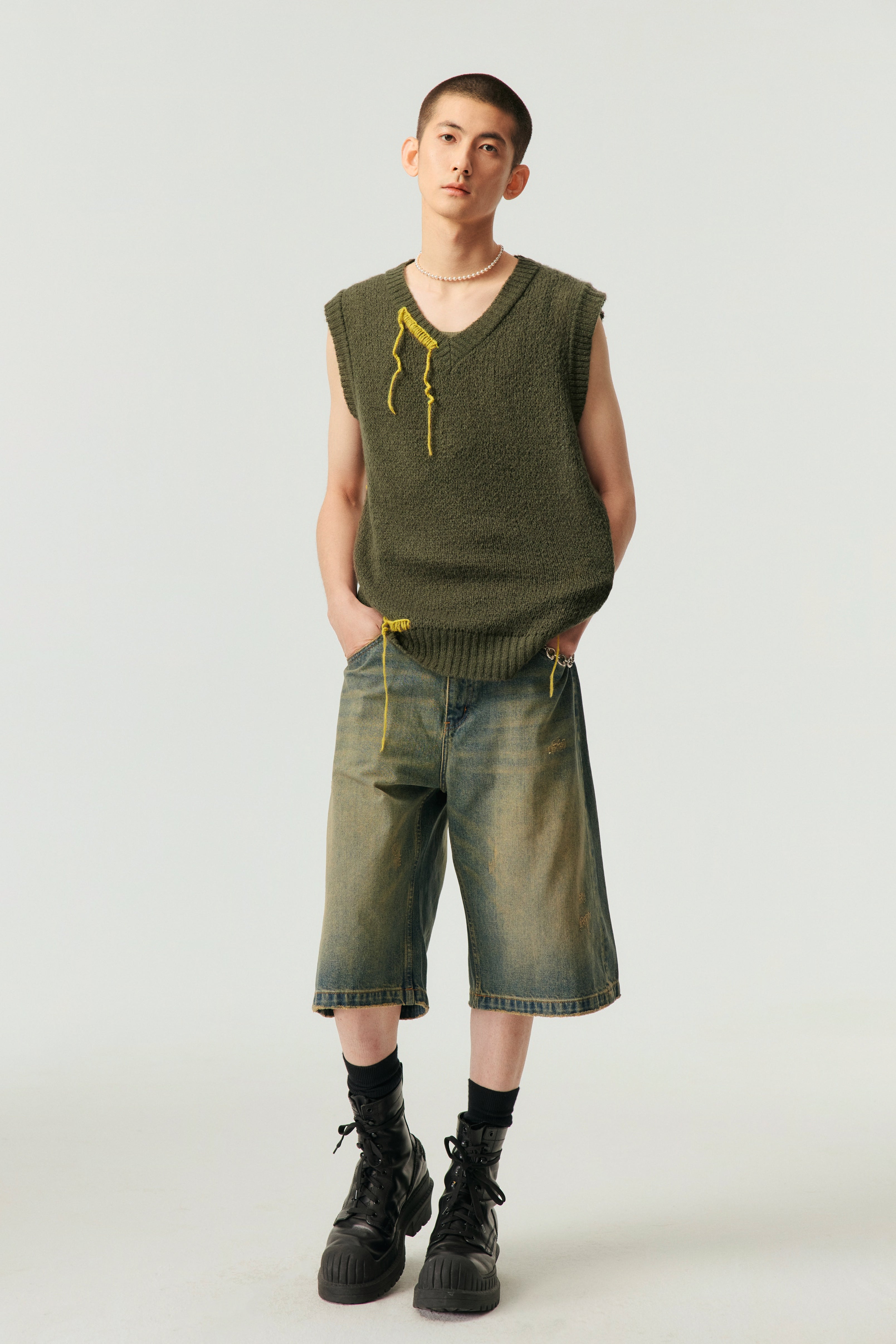 SIMPLE PROJECT GREEN FUZZ VEST - トップス