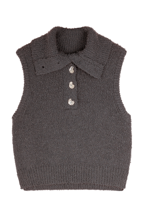 SIMPLE PROJECT KNITTED LAPEL SLEEVELESS TOP