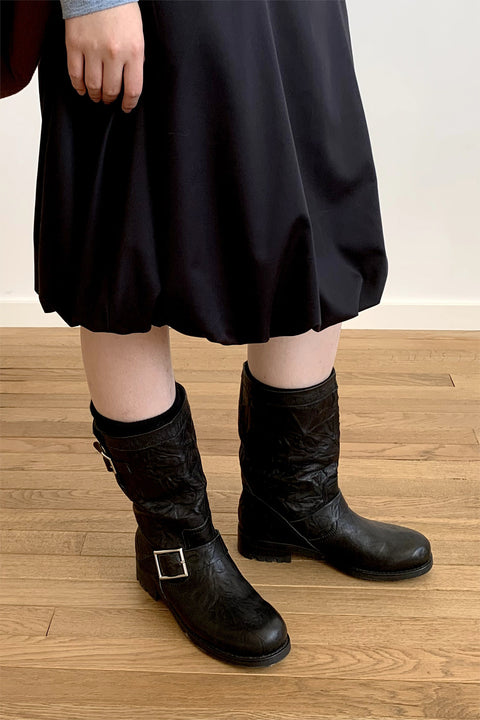 DOSORDONTS BLACK LEATHER RUFFLED ANKLE BOOTS