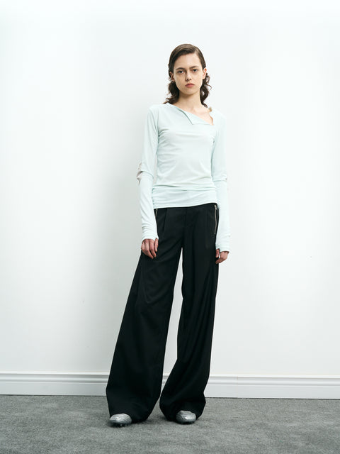 COSMOS WAVEYU WOOL SEGMENTED PATCHWORK TROUSERS