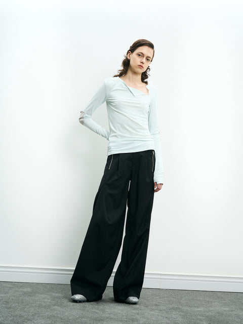 COSMOS WAVEYU WOOL SEGMENTED PATCHWORK TROUSERS