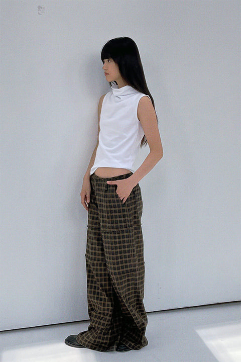 DOSORDONTS PLAID WIDE-LEG PANTS